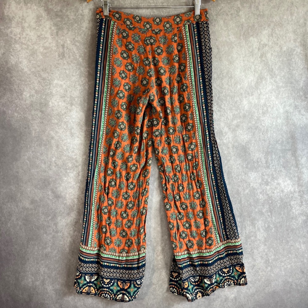 Elevenses Anthropologie Wide Leg Pants Womens 4 Orange Boho Tile Print Culottes - Picture 3 of 11